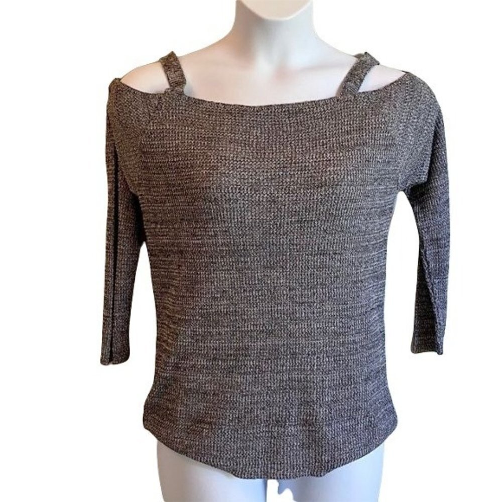 212 New York Black and Grey Cold Shoulder Acrylic Top Women's XL
